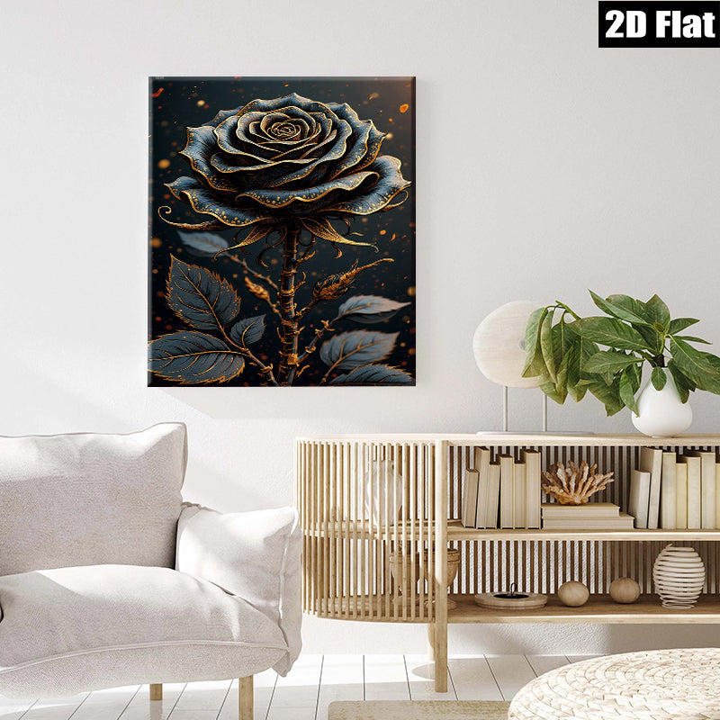 2D flat 1pc Dramatic Blue Rose Floral Wall Art Canvas Print for Living Room Bedroom Modern Farmhouse Decor Gallery Wrapped Ready to Hang