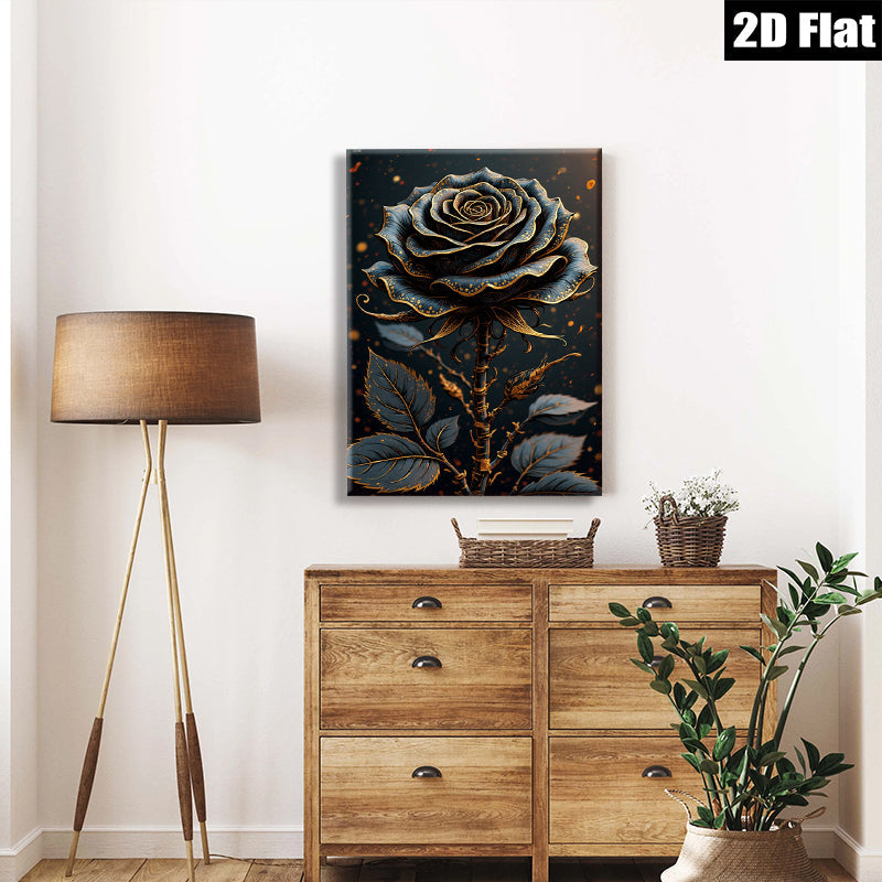 2D flat 1pc Dramatic Blue Rose Floral Wall Art Canvas Print for Living Room Bedroom Modern Farmhouse Decor Gallery Wrapped Ready to Hang