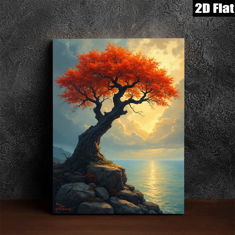 2D flat 1pc Dramatic Coastal Redwood Tree Sunset Landscape Wall Art Canvas Prints for Living Room Bedroom Office Decor Farmhouse Style Gallery Wrapped Modern Artwork