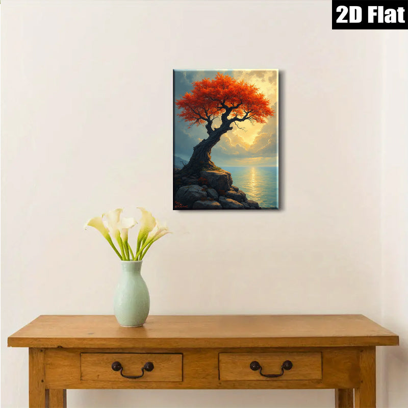 2D flat 1pc Dramatic Coastal Redwood Tree Sunset Landscape Wall Art Canvas Prints for Living Room Bedroom Office Decor Farmhouse Style Gallery Wrapped Modern Artwork
