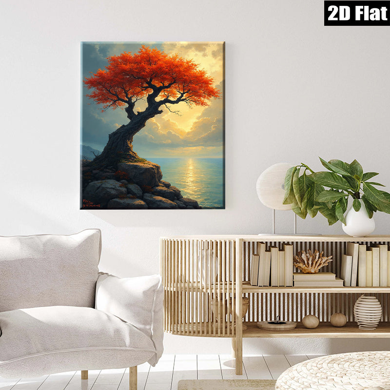 2D flat 1pc Dramatic Coastal Redwood Tree Sunset Landscape Wall Art Canvas Prints for Living Room Bedroom Office Decor Farmhouse Style Gallery Wrapped Modern Artwork