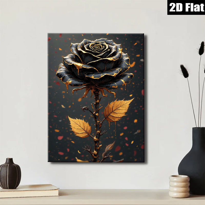 2D flat 1pc Dramatic Gold Drip Rose Floral Wall Art Canvas Prints for Living Room Bedroom Home Decor Gallery Wrapped Modern Farmhouse Style