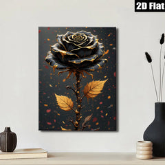2D flat 1pc Dramatic Gold Drip Rose Floral Wall Art Canvas Prints for Living Room Bedroom Home Decor Gallery Wrapped Modern Farmhouse Style