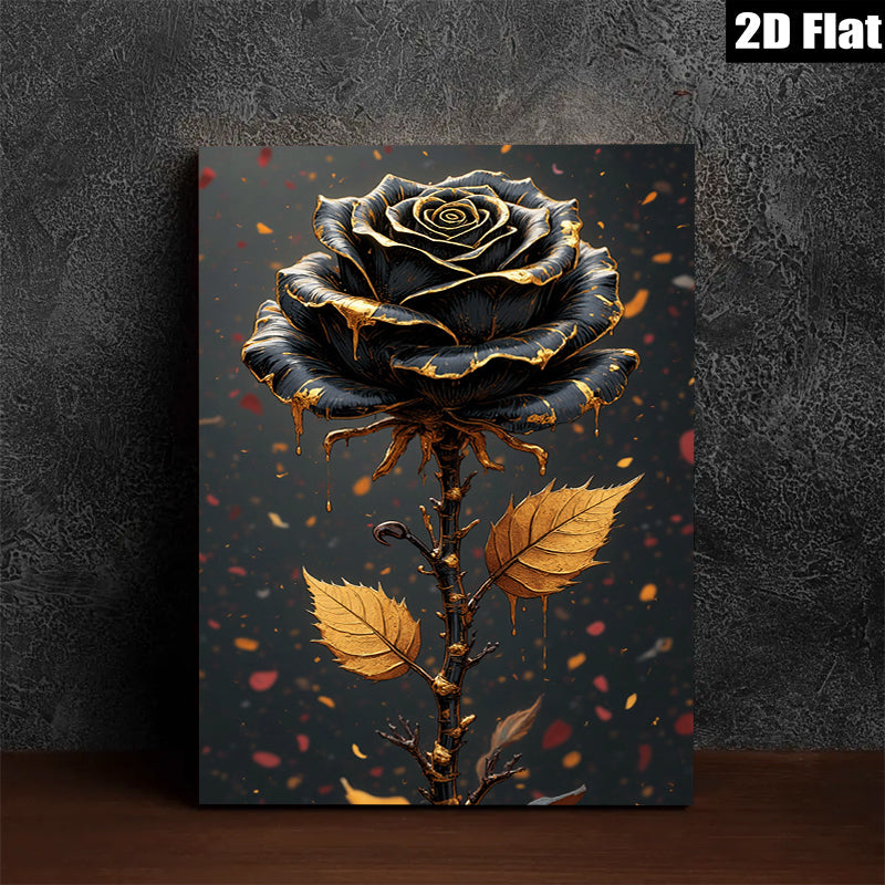 2D flat 1pc Dramatic Gold Drip Rose Floral Wall Art Canvas Prints for Living Room Bedroom Home Decor Gallery Wrapped Modern Farmhouse Style