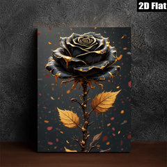 2D flat 1pc Dramatic Gold Drip Rose Floral Wall Art Canvas Prints for Living Room Bedroom Home Decor Gallery Wrapped Modern Farmhouse Style