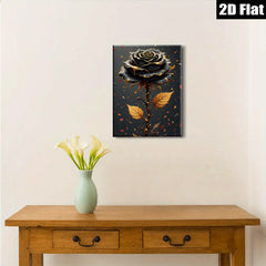 2D flat 1pc Dramatic Gold Drip Rose Floral Wall Art Canvas Prints for Living Room Bedroom Home Decor Gallery Wrapped Modern Farmhouse Style