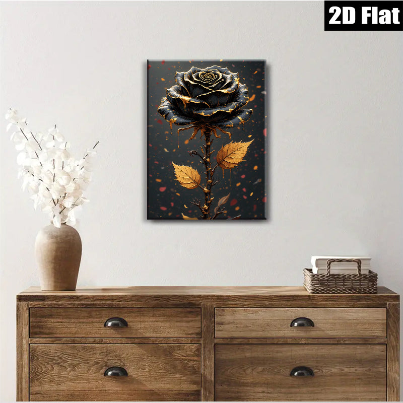 2D flat 1pc Dramatic Gold Drip Rose Floral Wall Art Canvas Prints for Living Room Bedroom Home Decor Gallery Wrapped Modern Farmhouse Style