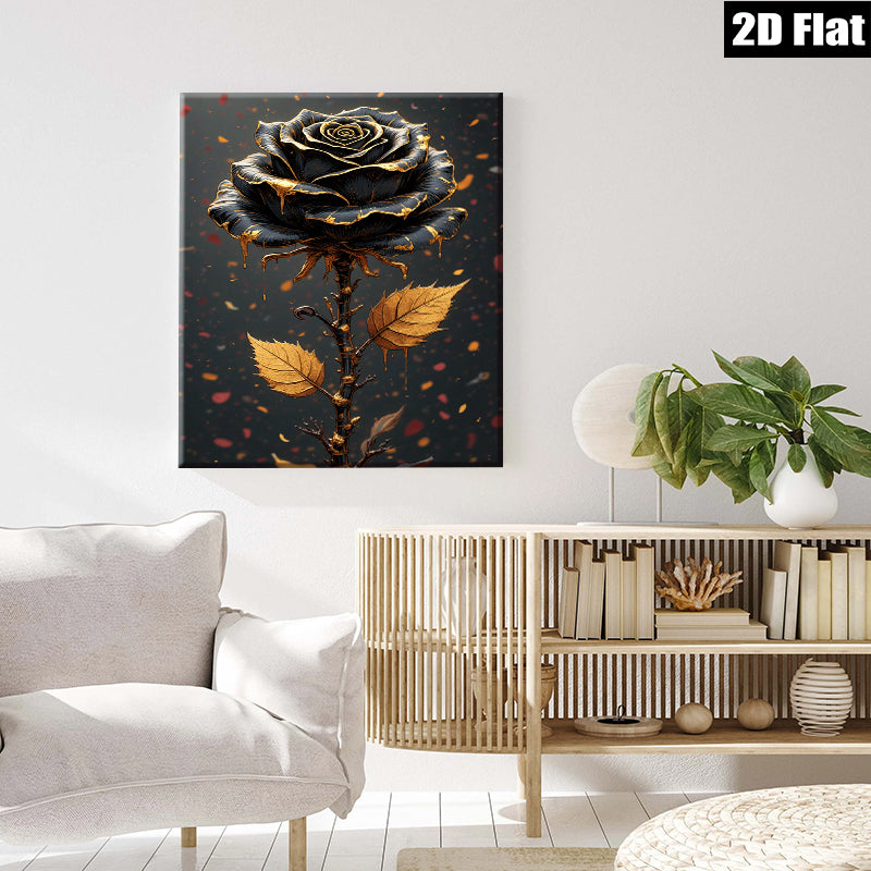 2D flat 1pc Dramatic Gold Drip Rose Floral Wall Art Canvas Prints for Living Room Bedroom Home Decor Gallery Wrapped Modern Farmhouse Style