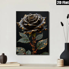 2D flat 1pc Dramatic Gold Foil Black Rose Floral Wall Art Canvas Prints for Living Room Bedroom Bathroom Home Decor Modern Farmhouse Style