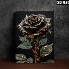 2D flat 1pc Dramatic Gold Foil Black Rose Floral Wall Art Canvas Prints for Living Room Bedroom Bathroom Home Decor Modern Farmhouse Style