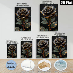2D flat 1pc Dramatic Gold Foil Black Rose Floral Wall Art Canvas Prints for Living Room Bedroom Bathroom Home Decor Modern Farmhouse Style