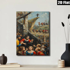 2D flat 1pc Dramatic Historical Scene with Figures & Horses Religious Wall Art for Living Room Bedroom Gallery Wrapped Canvas Print Home Decor