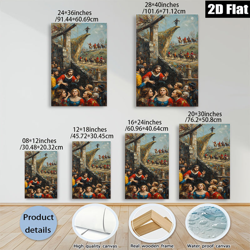2D flat 1pc Dramatic Historical Scene with Figures & Horses Religious Wall Art for Living Room Bedroom Gallery Wrapped Canvas Print Home Decor