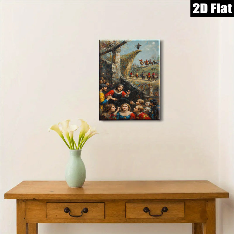 2D flat 1pc Dramatic Historical Scene with Figures & Horses Religious Wall Art for Living Room Bedroom Gallery Wrapped Canvas Print Home Decor