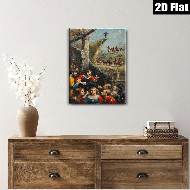 2D flat 1pc Dramatic Historical Scene with Figures & Horses Religious Wall Art for Living Room Bedroom Gallery Wrapped Canvas Print Home Decor
