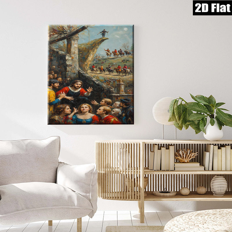 2D flat 1pc Dramatic Historical Scene with Figures & Horses Religious Wall Art for Living Room Bedroom Gallery Wrapped Canvas Print Home Decor
