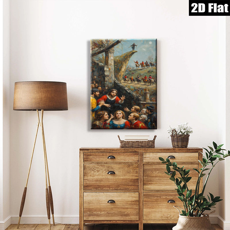 2D flat 1pc Dramatic Historical Scene with Figures & Horses Religious Wall Art for Living Room Bedroom Gallery Wrapped Canvas Print Home Decor