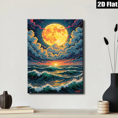 2D flat 1pc Dramatic Ocean Moonlight Wave Coastal Wall Art Canvas Prints for Living Room Bedroom Home Decor farmhouse style modern gallery wrapped