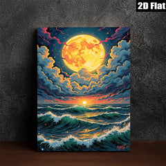 2D flat 1pc Dramatic Ocean Moonlight Wave Coastal Wall Art Canvas Prints for Living Room Bedroom Home Decor farmhouse style modern gallery wrapped