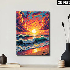 2D flat 1pc Dramatic Ocean Sunrise Coastal Beach Wall Art Decor for Living Room Bedroom Home Office Gallery Wrapped Canvas Prints Modern Farmhouse Style