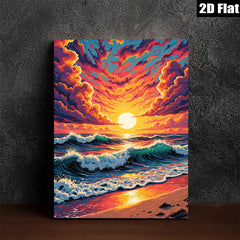 2D flat 1pc Dramatic Ocean Sunrise Coastal Beach Wall Art Decor for Living Room Bedroom Home Office Gallery Wrapped Canvas Prints Modern Farmhouse Style