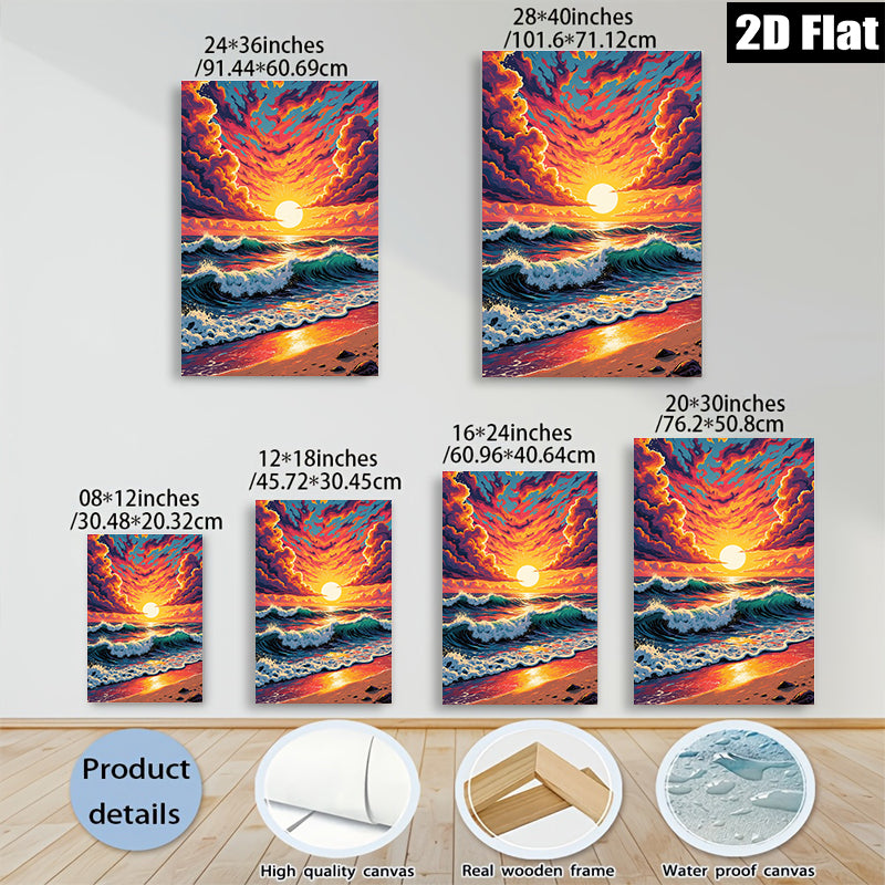 2D flat 1pc Dramatic Ocean Sunrise Coastal Beach Wall Art Decor for Living Room Bedroom Home Office Gallery Wrapped Canvas Prints Modern Farmhouse Style