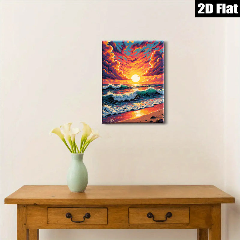 2D flat 1pc Dramatic Ocean Sunrise Coastal Beach Wall Art Decor for Living Room Bedroom Home Office Gallery Wrapped Canvas Prints Modern Farmhouse Style