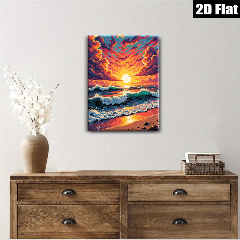 2D flat 1pc Dramatic Ocean Sunrise Coastal Beach Wall Art Decor for Living Room Bedroom Home Office Gallery Wrapped Canvas Prints Modern Farmhouse Style