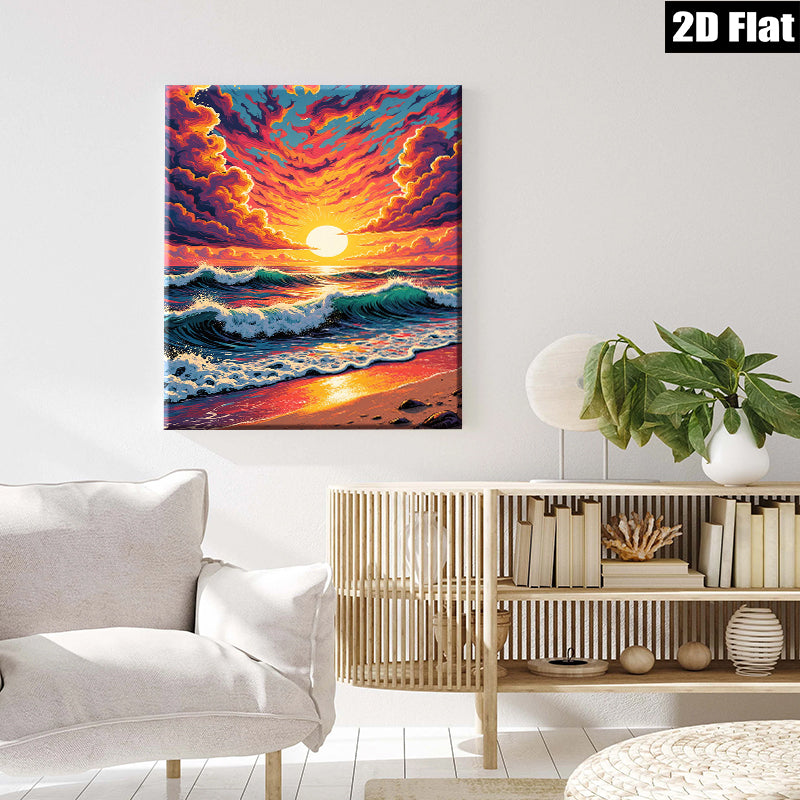 2D flat 1pc Dramatic Ocean Sunrise Coastal Beach Wall Art Decor for Living Room Bedroom Home Office Gallery Wrapped Canvas Prints Modern Farmhouse Style