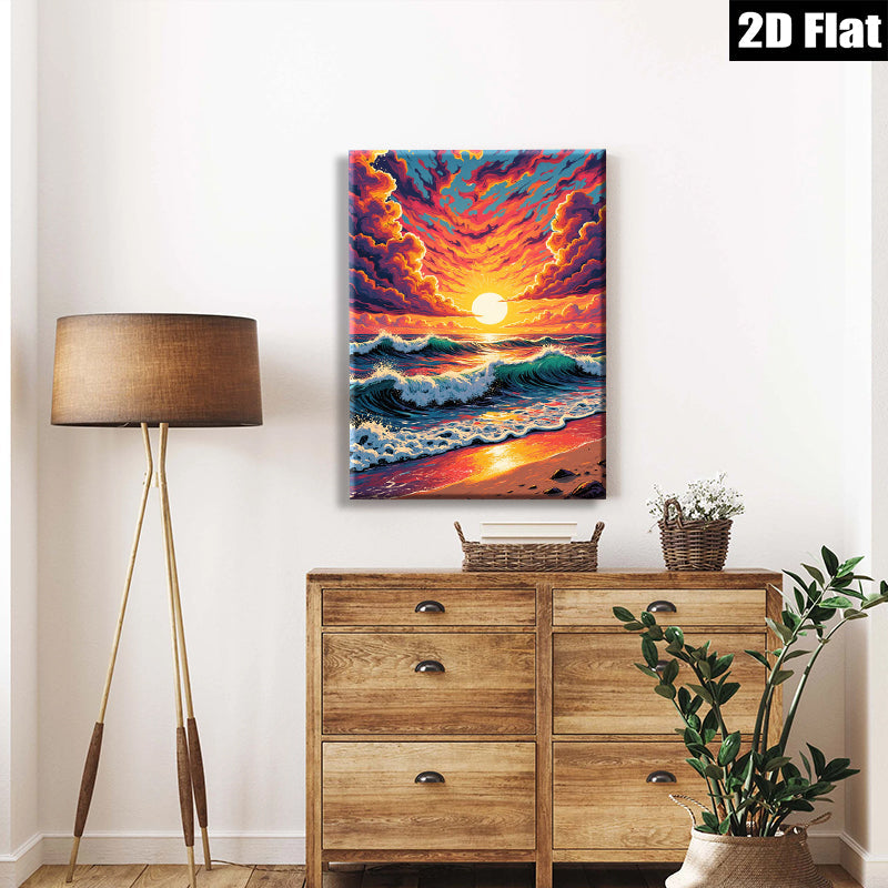 2D flat 1pc Dramatic Ocean Sunrise Coastal Beach Wall Art Decor for Living Room Bedroom Home Office Gallery Wrapped Canvas Prints Modern Farmhouse Style