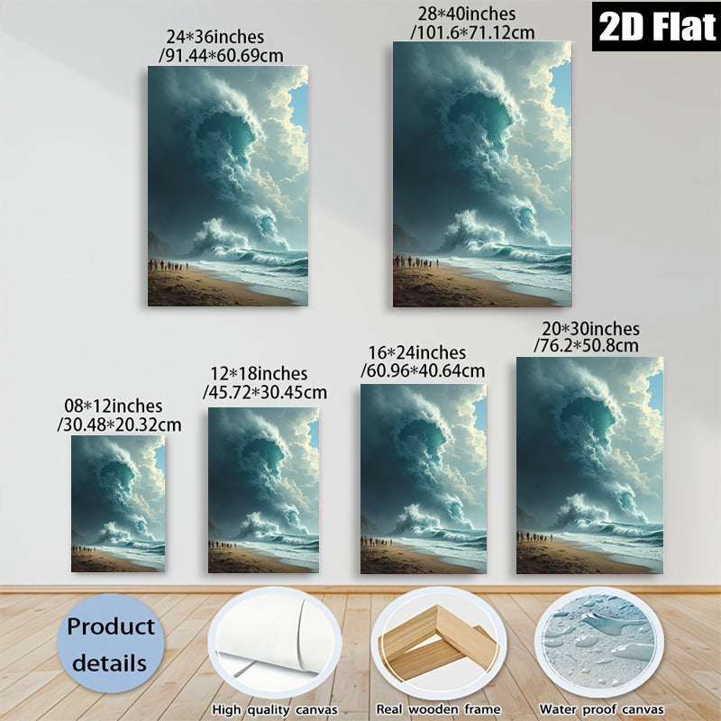 2D flat 1pc Dramatic Ocean Wave Crashing Shoreline Beach Coastal Wall Art Living Room Bedroom Decor Modern Farmhouse Style Gallery Wrapped Canvas Prints Ready to Hang