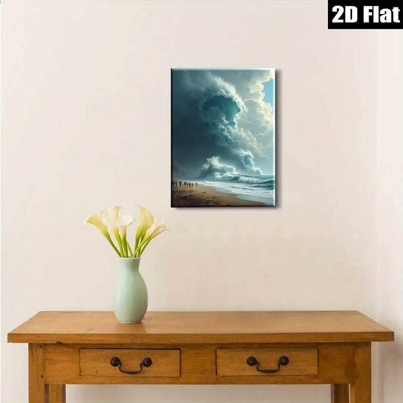 2D flat 1pc Dramatic Ocean Wave Crashing Shoreline Beach Coastal Wall Art Living Room Bedroom Decor Modern Farmhouse Style Gallery Wrapped Canvas Prints Ready to Hang