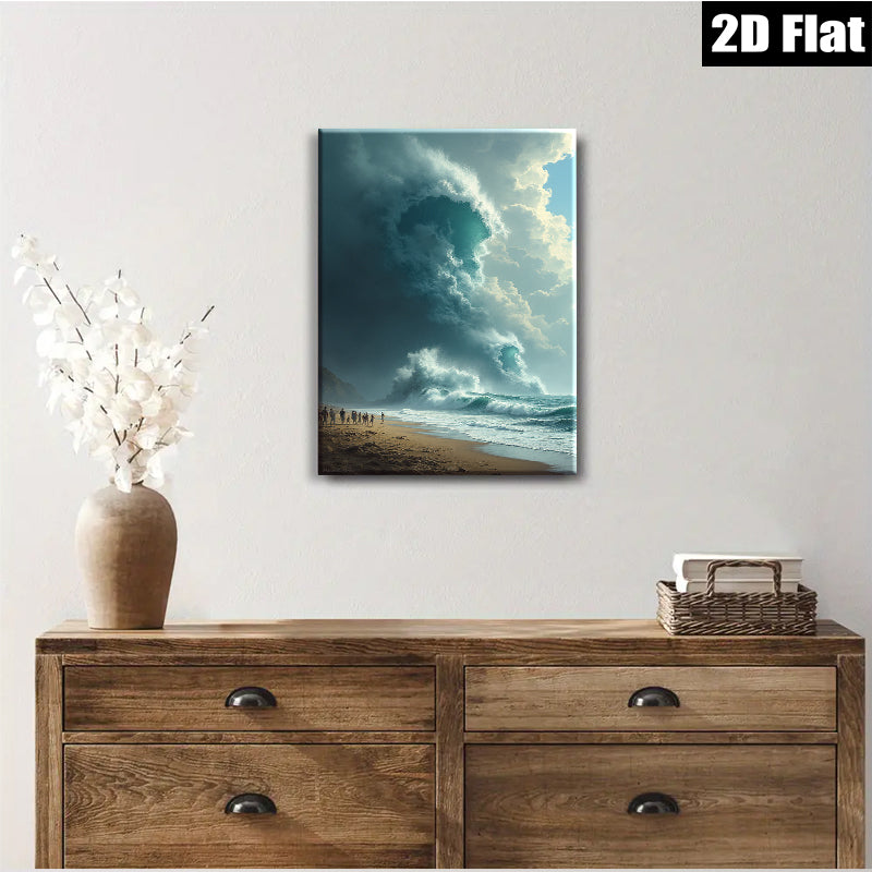 2D flat 1pc Dramatic Ocean Wave Crashing Shoreline Beach Coastal Wall Art Living Room Bedroom Decor Modern Farmhouse Style Gallery Wrapped Canvas Prints Ready to Hang