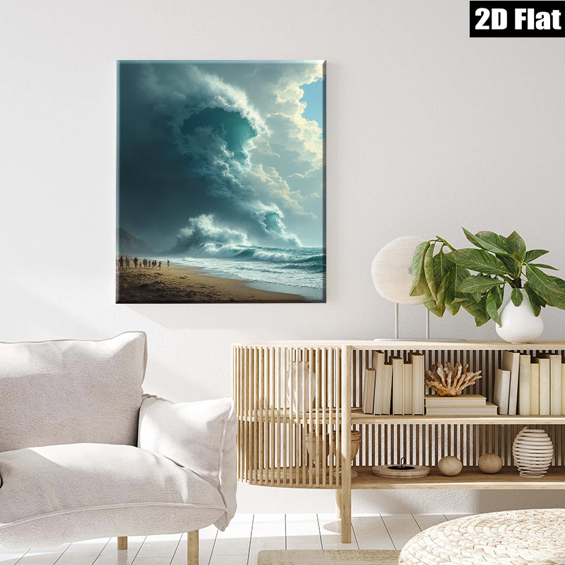 2D flat 1pc Dramatic Ocean Wave Crashing Shoreline Beach Coastal Wall Art Living Room Bedroom Decor Modern Farmhouse Style Gallery Wrapped Canvas Prints Ready to Hang