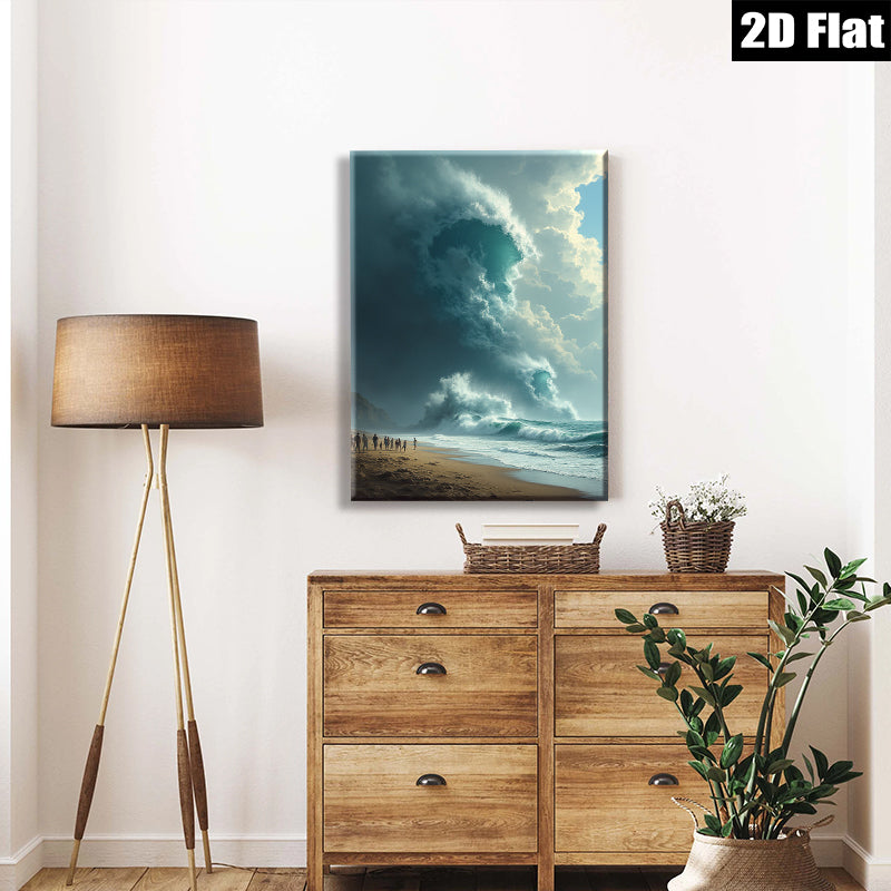 2D flat 1pc Dramatic Ocean Wave Crashing Shoreline Beach Coastal Wall Art Living Room Bedroom Decor Modern Farmhouse Style Gallery Wrapped Canvas Prints Ready to Hang