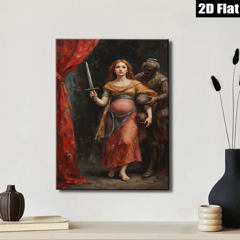 2D flat 1pc Dramatic Portrait Renaissance Woman with Sword Gothic Art Living Room Bedroom Wall Decor Gallery Wrapped Canvas Prints Modern Farmhouse Aesthetic