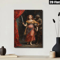 2D flat 1pc Dramatic Portrait Renaissance Woman with Sword Gothic Art Living Room Bedroom Wall Decor Gallery Wrapped Canvas Prints Modern Farmhouse Aesthetic