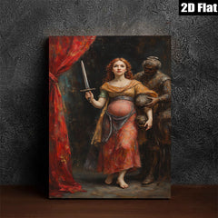 2D flat 1pc Dramatic Portrait Renaissance Woman with Sword Gothic Art Living Room Bedroom Wall Decor Gallery Wrapped Canvas Prints Modern Farmhouse Aesthetic