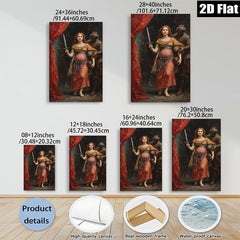 2D flat 1pc Dramatic Portrait Renaissance Woman with Sword Gothic Art Living Room Bedroom Wall Decor Gallery Wrapped Canvas Prints Modern Farmhouse Aesthetic