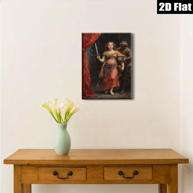 2D flat 1pc Dramatic Portrait Renaissance Woman with Sword Gothic Art Living Room Bedroom Wall Decor Gallery Wrapped Canvas Prints Modern Farmhouse Aesthetic
