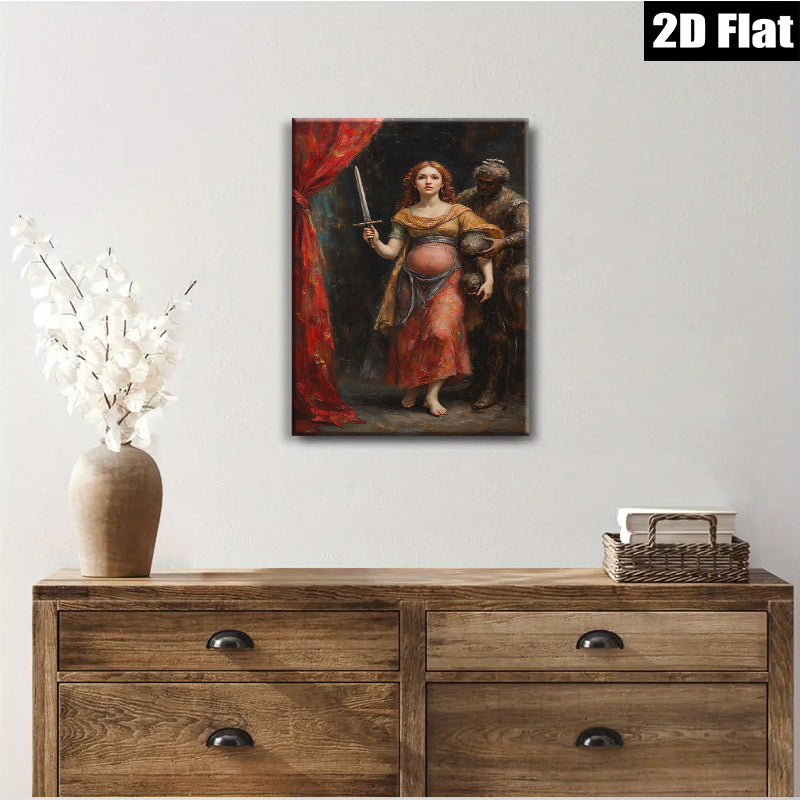 2D flat 1pc Dramatic Portrait Renaissance Woman with Sword Gothic Art Living Room Bedroom Wall Decor Gallery Wrapped Canvas Prints Modern Farmhouse Aesthetic