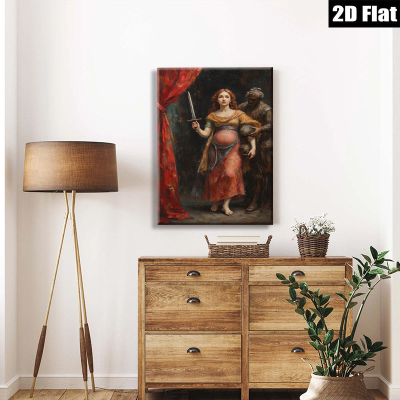 2D flat 1pc Dramatic Portrait Renaissance Woman with Sword Gothic Art Living Room Bedroom Wall Decor Gallery Wrapped Canvas Prints Modern Farmhouse Aesthetic