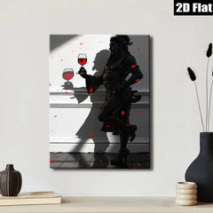 2D flat 1pc Dramatic Silhouette Woman with Wine Glass Modern Wall Art for Living Room Bedroom Decor Gallery Wrapped Canvas Prints Stylish Home Accents