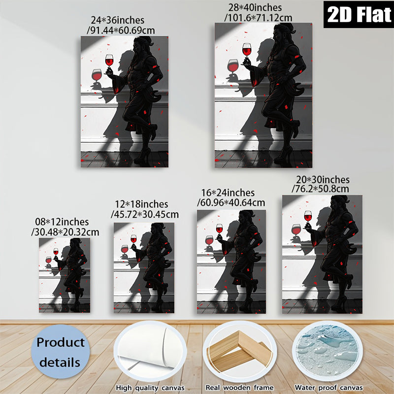 2D flat 1pc Dramatic Silhouette Woman with Wine Glass Modern Wall Art for Living Room Bedroom Decor Gallery Wrapped Canvas Prints Stylish Home Accents