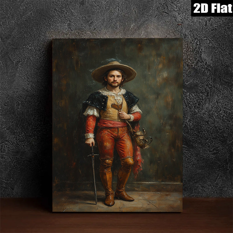 2D flat 1pc Dramatic Spanish Conquistador Portrait Wall Art Living Room Bedroom Decor Gallery Wrapped Canvas Prints Modern Farmhouse Style Rustic Chic Home Office Accents