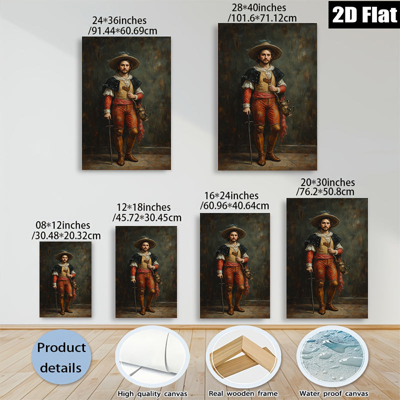 2D flat 1pc Dramatic Spanish Conquistador Portrait Wall Art Living Room Bedroom Decor Gallery Wrapped Canvas Prints Modern Farmhouse Style Rustic Chic Home Office Accents