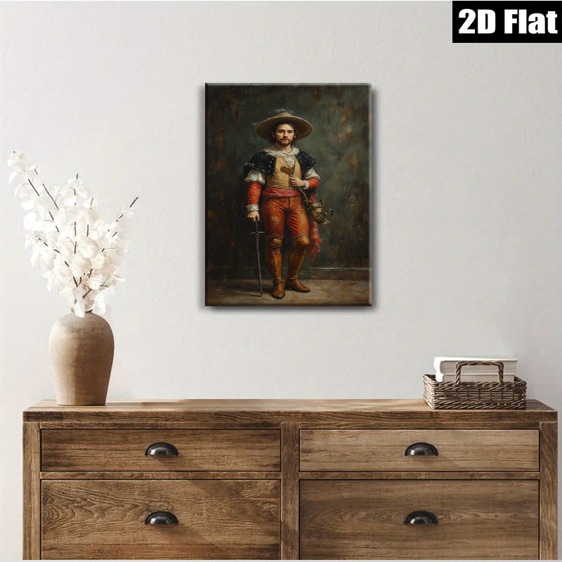 2D flat 1pc Dramatic Spanish Conquistador Portrait Wall Art Living Room Bedroom Decor Gallery Wrapped Canvas Prints Modern Farmhouse Style Rustic Chic Home Office Accents