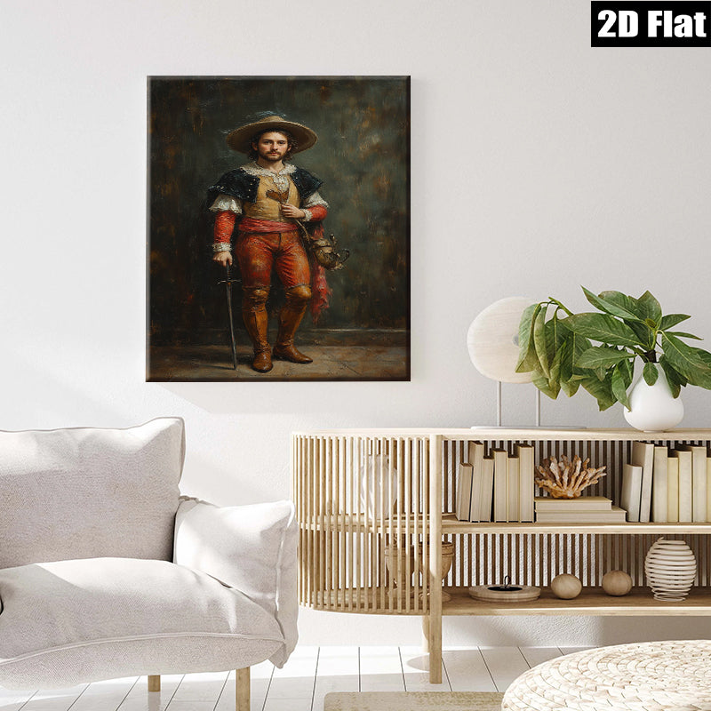 2D flat 1pc Dramatic Spanish Conquistador Portrait Wall Art Living Room Bedroom Decor Gallery Wrapped Canvas Prints Modern Farmhouse Style Rustic Chic Home Office Accents