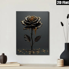 2D flat 1pc Dripping Gold Black Rose Floral Wall Art Canvas Prints for Living Room Bedroom Decor Modern Farmhouse Style Gallery Wrapped Ready to Hang