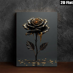 2D flat 1pc Dripping Gold Black Rose Floral Wall Art Canvas Prints for Living Room Bedroom Decor Modern Farmhouse Style Gallery Wrapped Ready to Hang